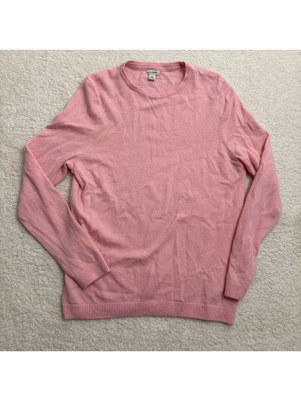 LL Bean Womens 100% Cashmere Sweater Pink Crewneck Long Sleeve Soft Knit Fits M